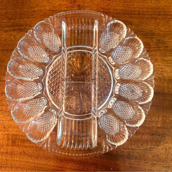 Crystal LE Smith Glass Deviled Egg Serving Platter 11" Pineapple Pattern Vintage - Picture 3 of 4